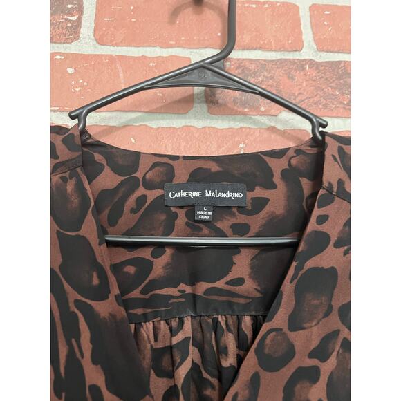 Catherine Melandrino Cheetah Print Long Sleeve V-Neck Top - L - Picture 3 of 8